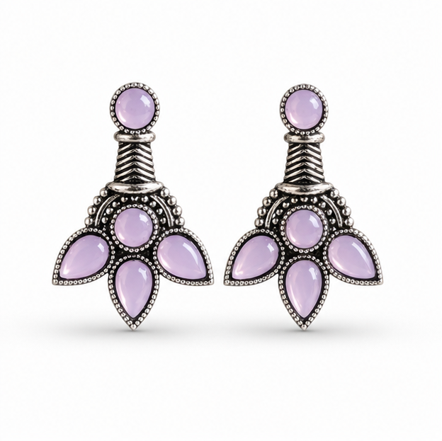 Oxidised Silver Lavender Stone Statement Stud Earrings