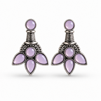 Oxidised Silver Lavender Stone Statement Stud Earrings