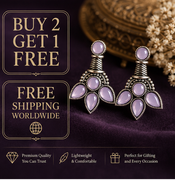 Oxidised Silver Lavender Stone Statement Stud Earrings