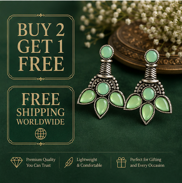 Oxidised Silver Mint Green Stone Stud Earrings