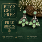 Oxidised Silver Mint Green Stone Stud Earrings