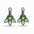 Oxidised Silver Mint Green Stone Stud Earrings