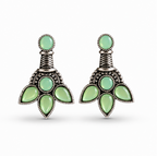 Oxidised Silver Mint Green Stone Stud Earrings