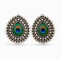 Oxidised Silver Peacock Feather Stud Earrings