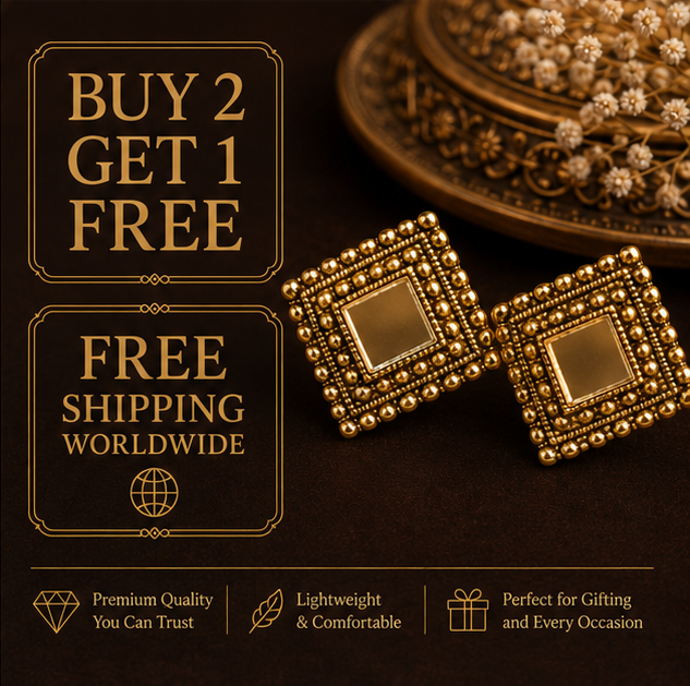 Antique Gold Square Mirror Stud Earrings