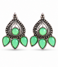 Oxidised Silver Mint Green Stone Statement Stud Earrings