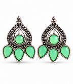 Oxidised Silver Mint Green Stone Statement Stud Earrings
