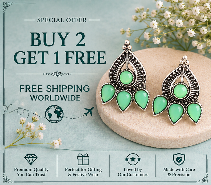 Oxidised Silver Mint Green Stone Statement Stud Earrings