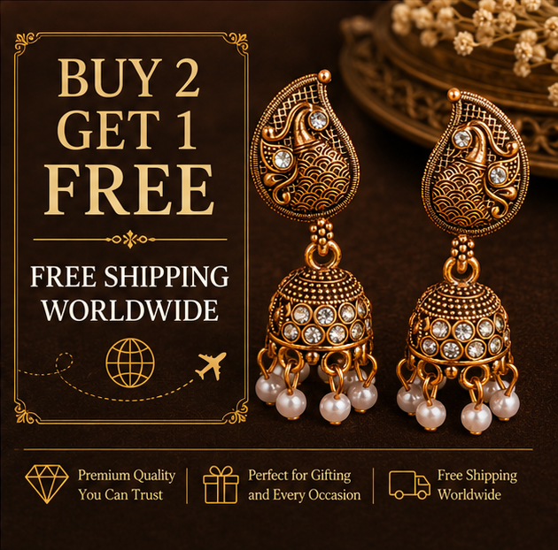 Antique Gold Paisley Crystal Jhumka Earrings with Pearl Drops