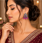 Oxidised Silver Ruby Pink Stone Statement Earrings