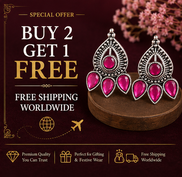 Oxidised Silver Ruby Pink Stone Statement Earrings