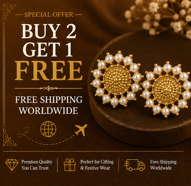 Antique Gold Pearl Floral Stud Earrings