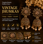 Antique Gold Floral American Diamond Jhumka Earrings with Pearl Drops