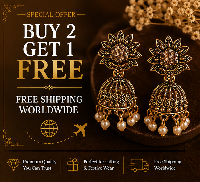 Antique Gold Floral American Diamond Jhumka Earrings with Pearl Drops