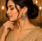 Oxidised Silver Mustard Stone Jhumka Earrings