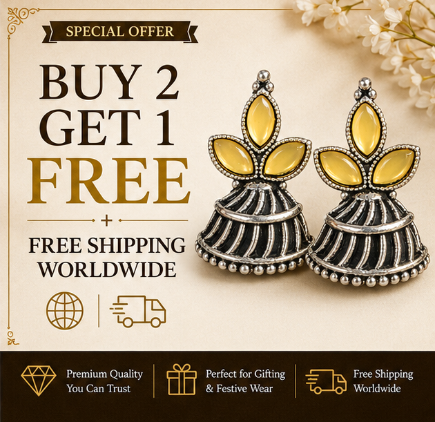 Oxidised Silver Mustard Stone Jhumka Earrings