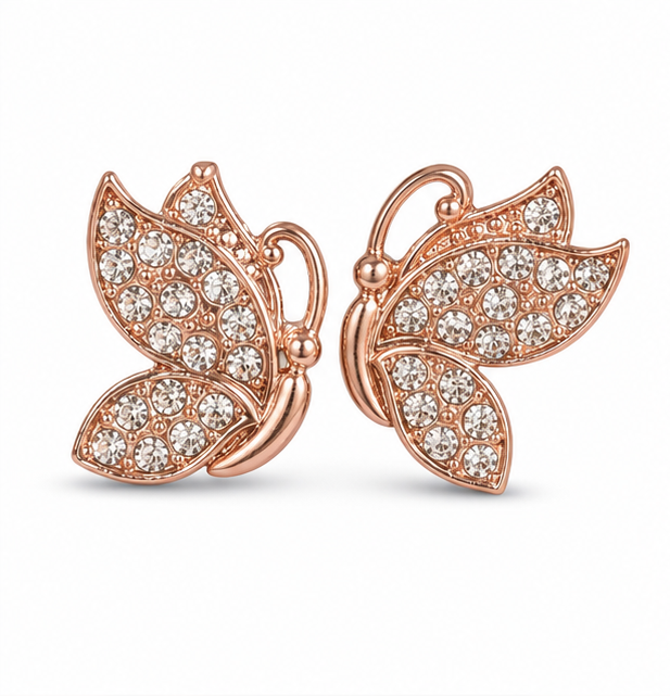 Rose Gold Crystal Butterfly Stud Earrings