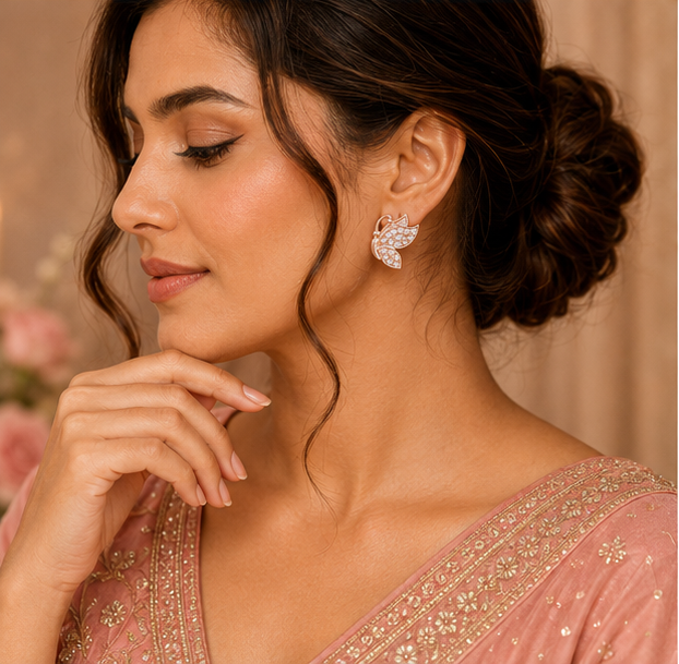 Rose Gold Crystal Butterfly Stud Earrings