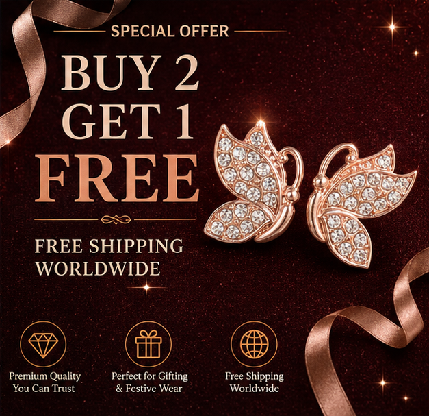Rose Gold Crystal Butterfly Stud Earrings