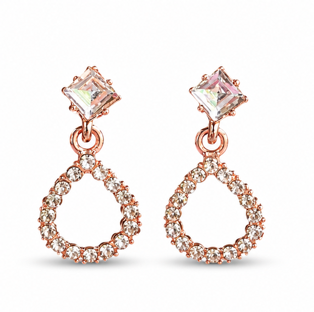 Rose Gold Crystal Teardrop Drop Earrings