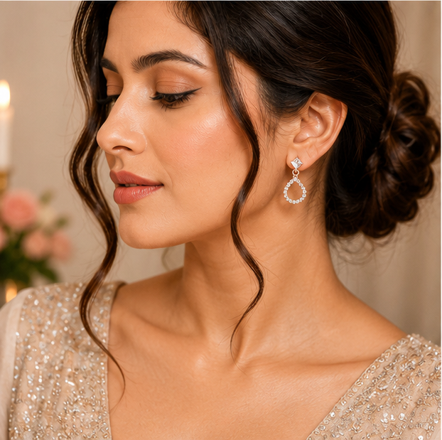 Rose Gold Crystal Teardrop Drop Earrings