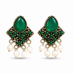 Oxidised Silver Mint Green Stone Statement Stud Earrings