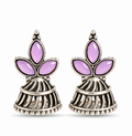 Oxidised Silver Lavender Stone Jhumka Earrings