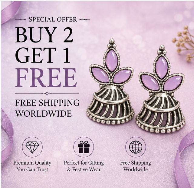 Oxidised Silver Lavender Stone Jhumka Earrings