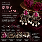 Antique Gold Ruby Pink Stone Statement Stud Earrings