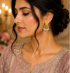 Temple Lakshmi Antique Gold Chandbali Earrings with Red Beads