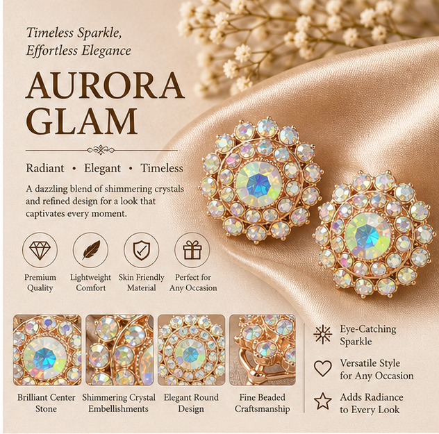 Rose Gold Aurora Crystal Stud Earrings for Women