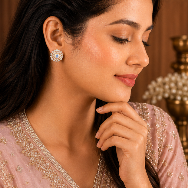 Rose Gold Aurora Crystal Stud Earrings for Women