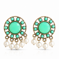 Mint Green Stone & Pearl Drop Earrings