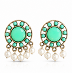 Mint Green Stone & Pearl Drop Earrings