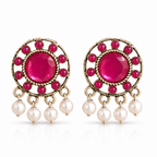 Rose Gold Pink Stone Pearl Stud Earrings