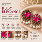 Rose Gold Pink Stone Pearl Stud Earrings