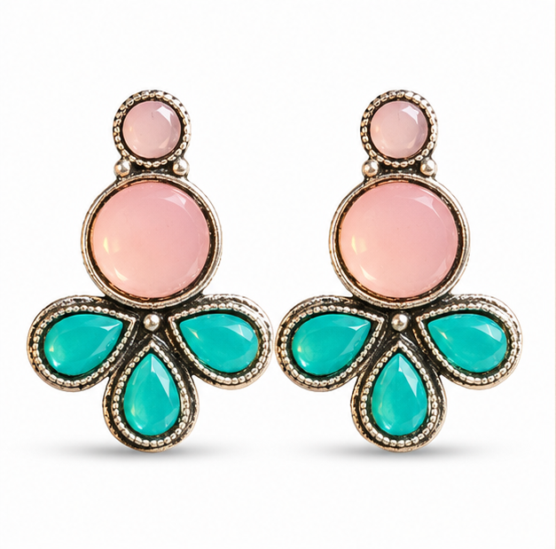 Oxidised Silver Turquoise Stone Statement Earrings