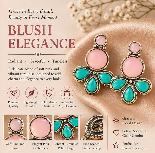 Oxidised Silver Turquoise Stone Statement Earrings