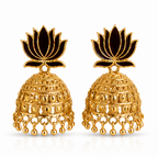 Antique Gold Lotus Jhumka Earrings – Traditional Temple Style Earrings