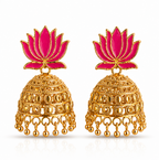 Antique Gold Pink Lotus Jhumka Earrings – Temple Style Earrings