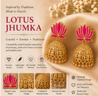 Antique Gold Pink Lotus Jhumka Earrings – Temple Style Earrings