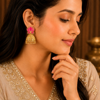 Antique Gold Pink Lotus Jhumka Earrings – Temple Style Earrings