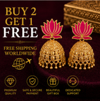 Antique Gold Pink Lotus Jhumka Earrings – Temple Style Earrings