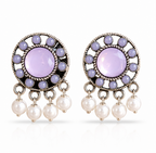 Oxidised Lavender Stone Stud Earrings with Pearl Drops