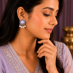 Oxidised Lavender Stone Stud Earrings with Pearl Drops