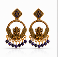 Antique Gold Lakshmi Temple Chandbali Earrings with Purple Bead Drops