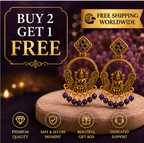 Antique Gold Lakshmi Temple Chandbali Earrings with Purple Bead Drops