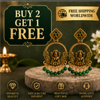 Antique Gold Lakshmi Temple Chandbali Earrings with Green Bead Drops