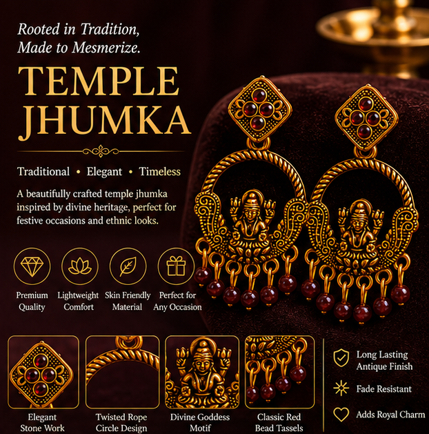Purple Lotus Antique Gold Traditional Jhumka Earrings
