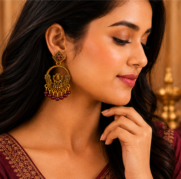 Purple Lotus Antique Gold Traditional Jhumka Earrings